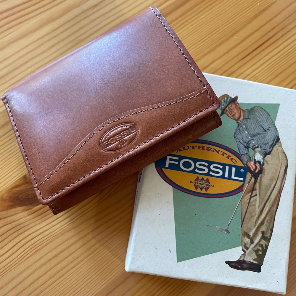 NWT Fossil Tan Leather Trifold Men's Wallet ML 7101